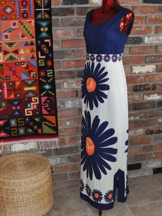 Vintage Dresses & Skirts - Vintage 70s Feminette Models London Empire Waist Sleeveless Floral MAXI  Dress M